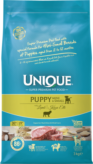 Unique Puppy Mini&Small Kuzu Etli Köpek Maması 3Kg