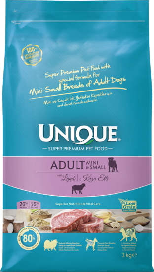 Unique Adult Mini&Small Kuzu Etli Köpek Maması 3Kg