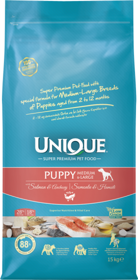 Unique Puppy Medium&Large Somon&Hamsili Köpek Maması 15Kg