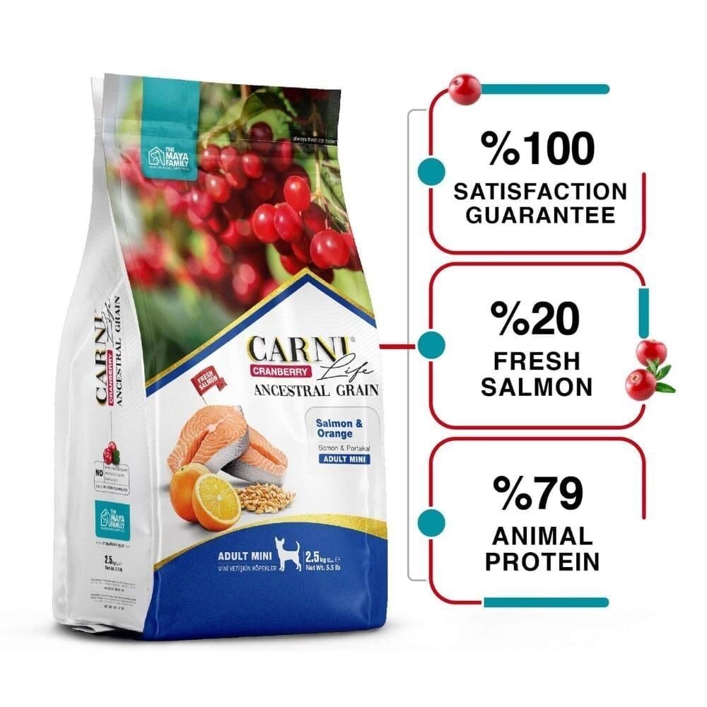 Carni Life Somon Etli ve Portakallı Mini Irk Yetişkin Köpek Maması 2,5 kg